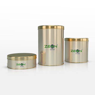 Premium tin container packaging for nutritional diskettes and powders